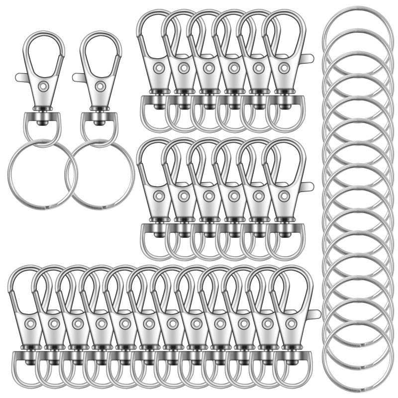 DSUWAZU 104PCS Swivel Snap Hooks with Key Rings  Metal Lobster Claw Clasp  Keychain Rings for Crafts(Silver  1.37inch(36mm) - Image 1